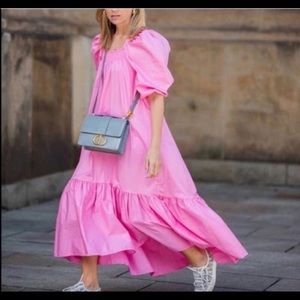 H&M Blogger Pink Cotton Puff Sleeve Dress Size XS